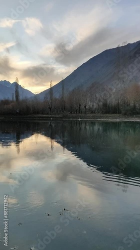 aerial video of lower kachura lake and shangrila resort in skardu, gilgit baltistan, Pakistan  photo