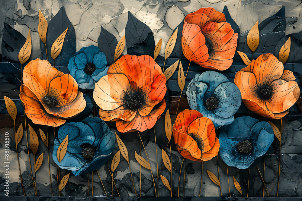 custom made wallpaper toronto digitalパネルの壁アート、壁の装飾、花のデザインの大理石の背景