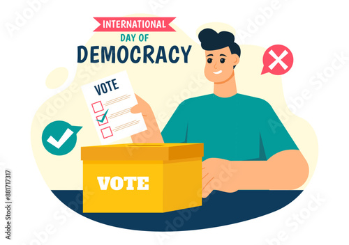 International Day of Democracy Vector Illustration on September 15 with Hands Holding Voting Papers for Resolution in a Flat Cartoon Style Background