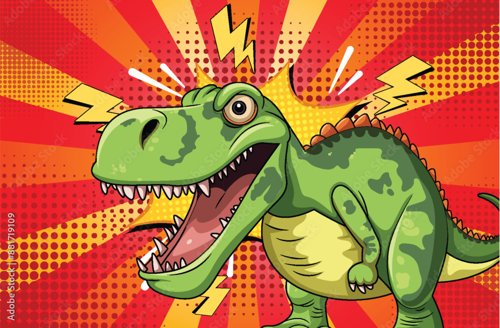 Fototapeta premium Cartoon dinosaur with comic book background