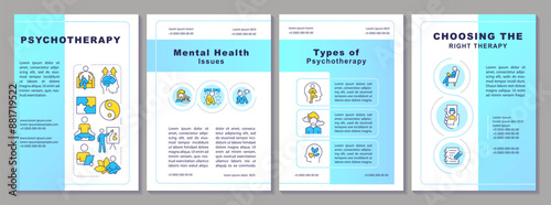 Humanistic psychotherapy brochure template. Leaflet design with linear icons. Editable 4 vector layouts for presentation, annual reports. Arial-Black, Myriad Pro-Regular fonts used