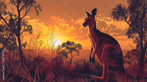 kangaroo in sunset