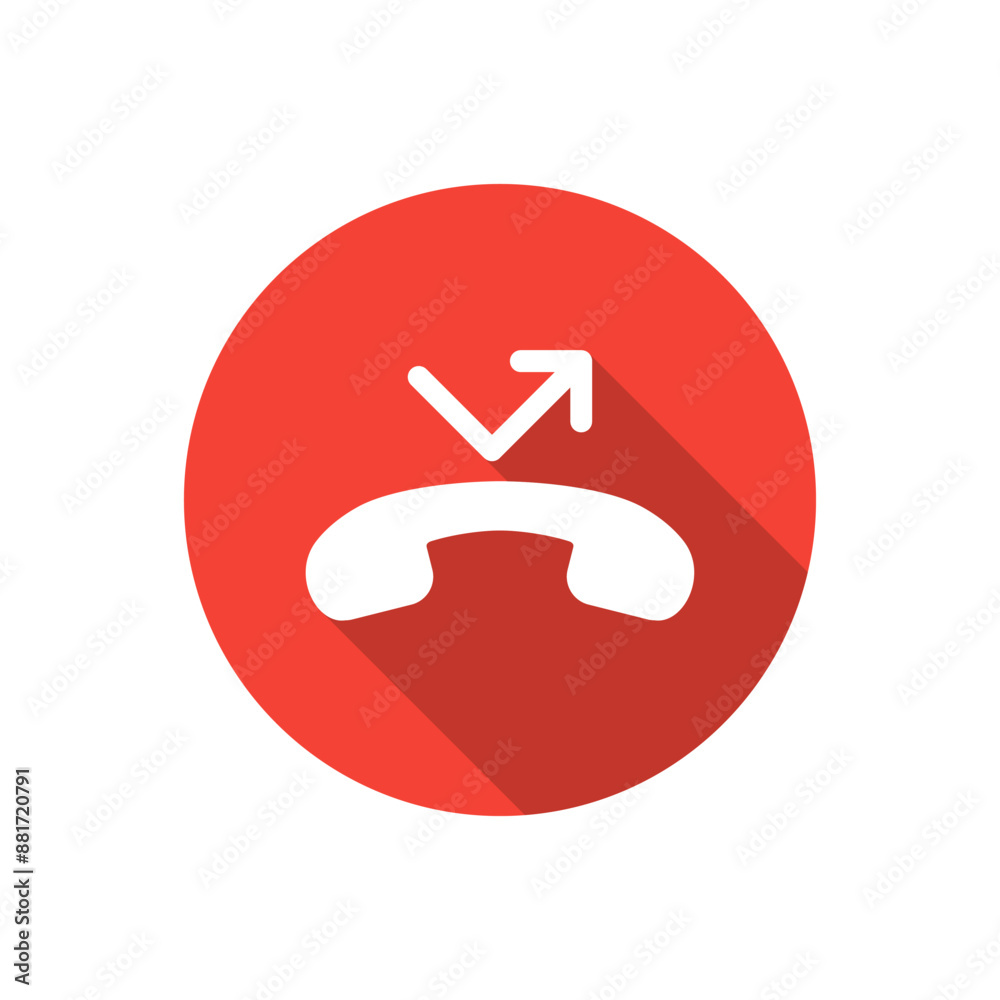 Missed call phone icon with long shadow Missed call phone icon with long shadow