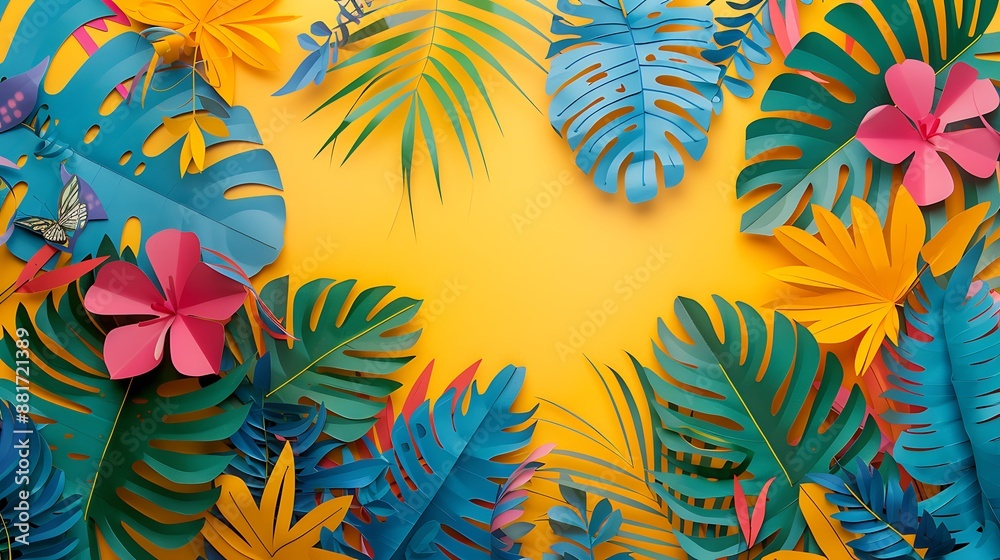 Tropical Paper Flowers on a Yellow Background Tropical Paper Flowers on a Yellow Background