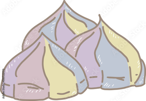 Cartoon rainbow merang candy with three pieces arranged in a row