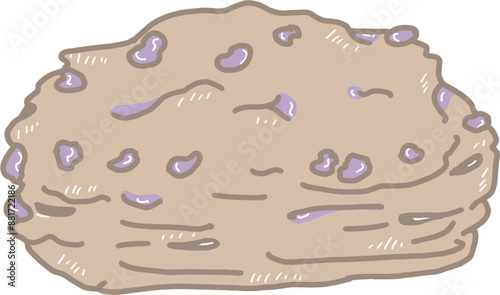 Large cartoon raisin cookies baked crispy with chocolate flour and topped with purple raisins