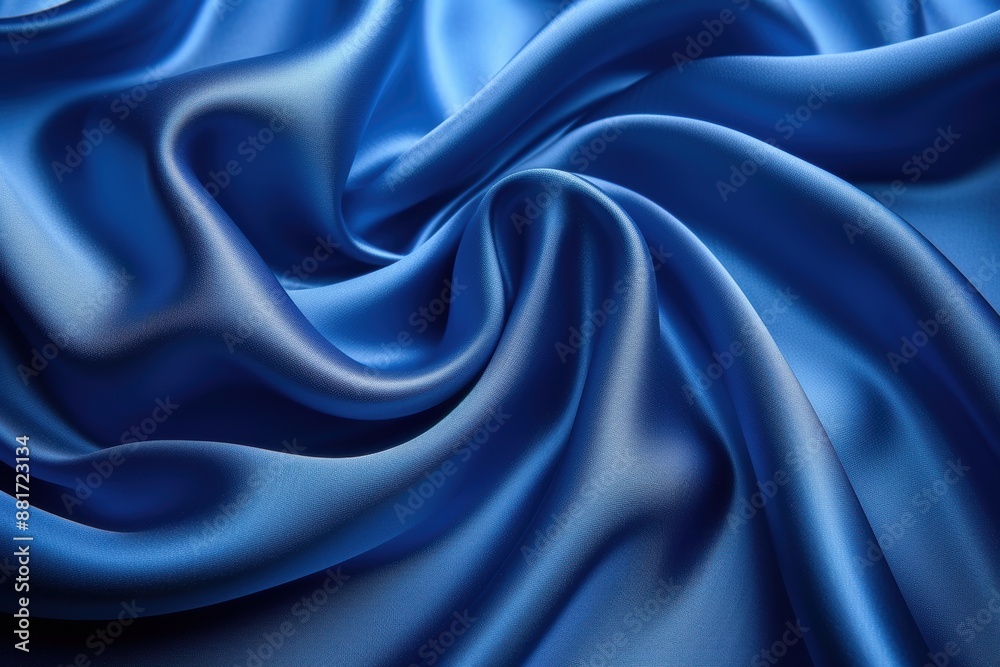 Obraz premium A silky blue fabric with a wave pattern. Bright Textile
