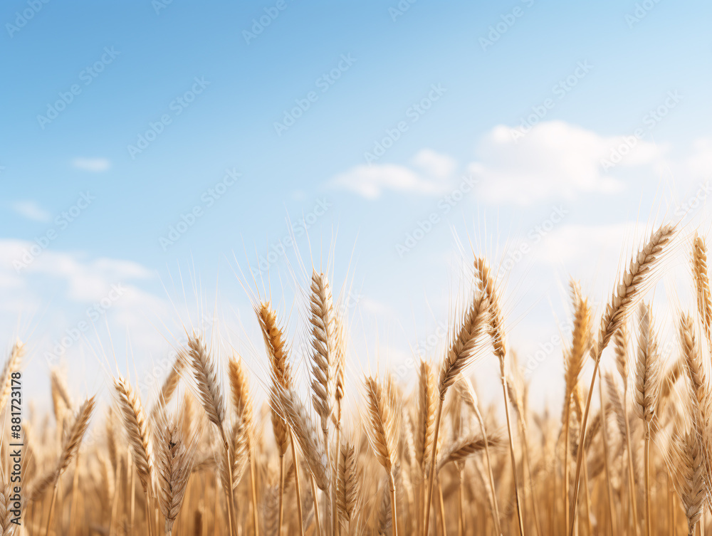 a field of wheat with blue sky and clouds