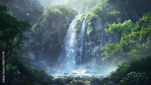 Waterfall in a Lush Forest
