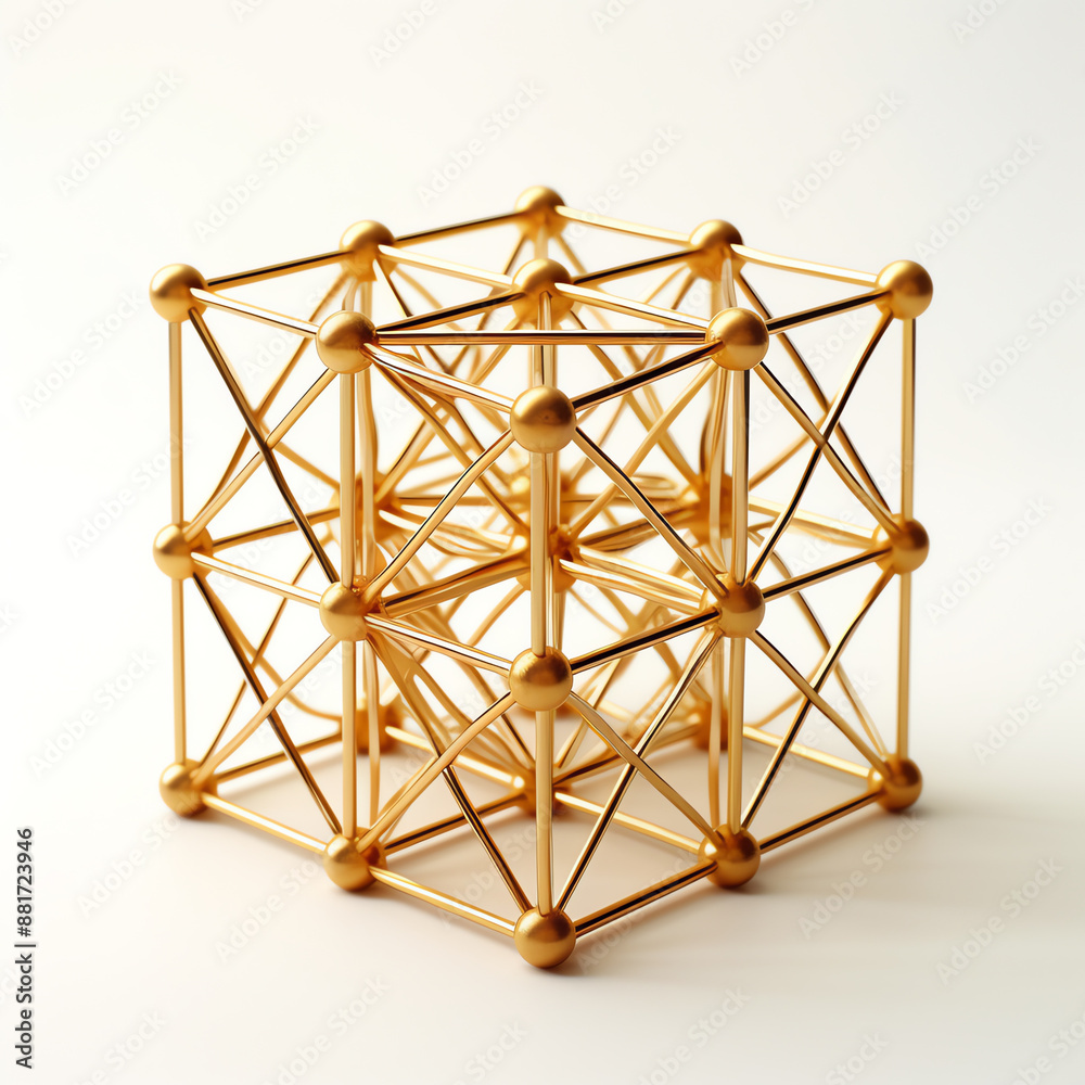 a gold cube with connected lines and dots
