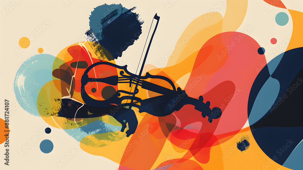 Obraz premium Harmony of Strings, where a violin frames a joyful expression in abstract art.