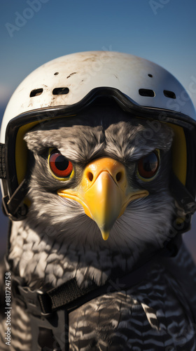 a bird wearing a helmet photo