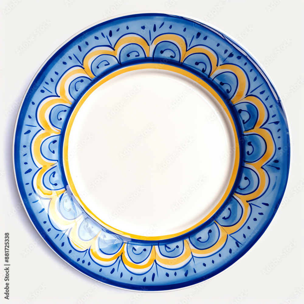 a blue and yellow plate a blue and yellow plate
