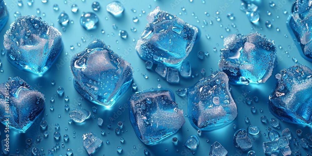 A seamless pattern of ice cubes, with each one clearly visible and outlined against the light blue background. A seamless pattern of ice cubes, with each one clearly visible and outlined against the light blue background.