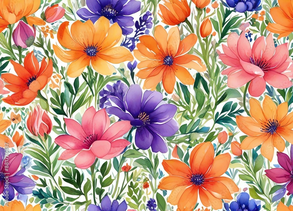 An illustration of a vibrant floral artwork fof a variety of flowers in full bloom An illustration of a vibrant floral artwork fof a variety of flowers in full bloom