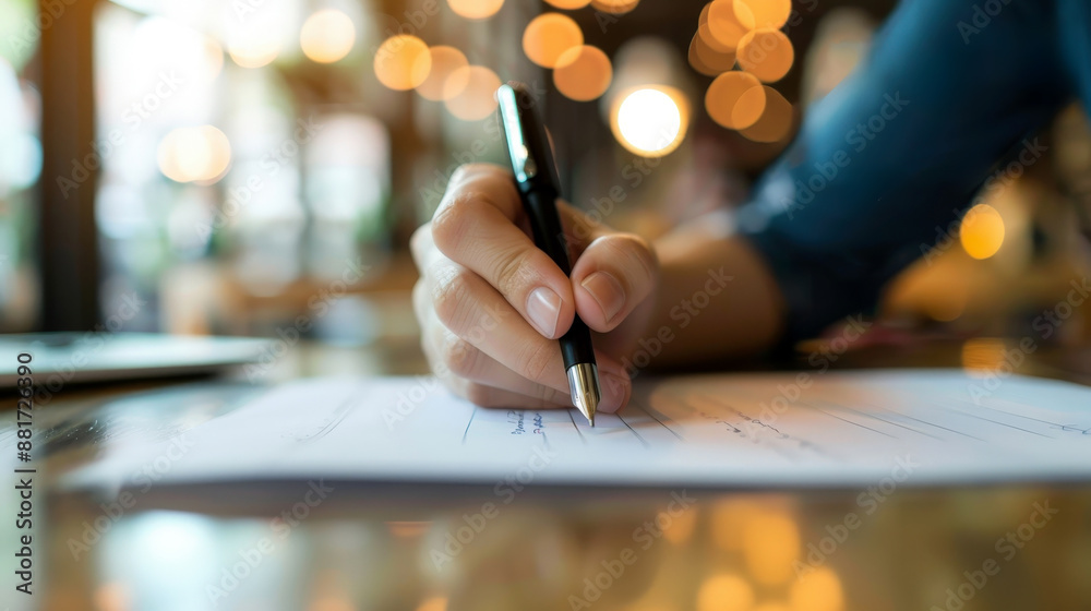 Businessman's hand holding a pen to sign a document Businessman's hand holding a pen to sign a document