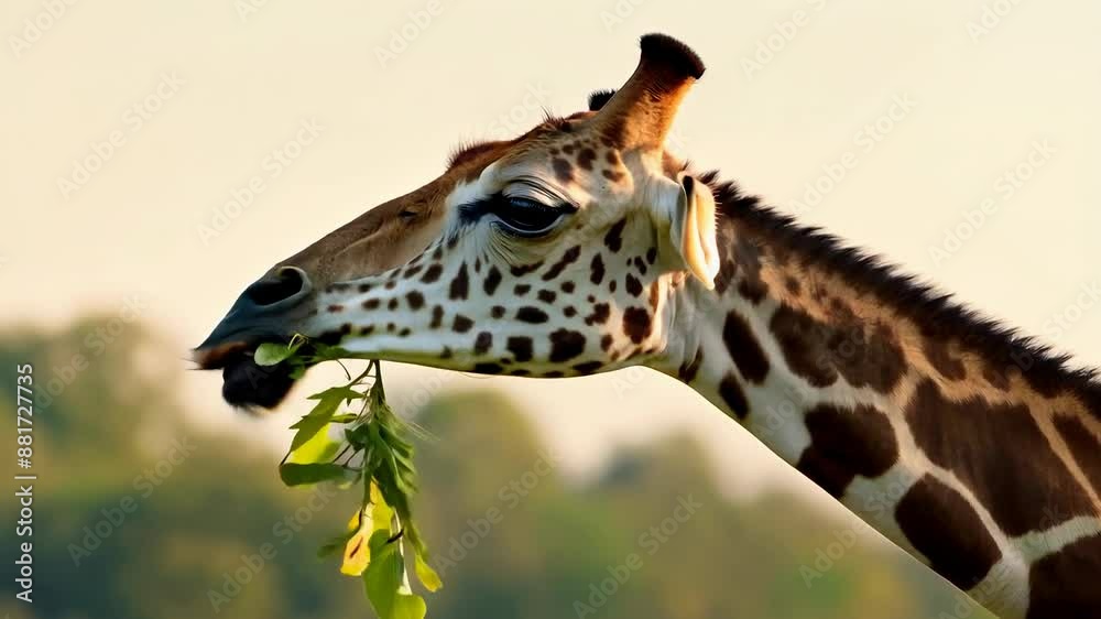 Gentle giraffe enjoying a meal at sunset in the savannah Gentle giraffe enjoying a meal at sunset in the savannah