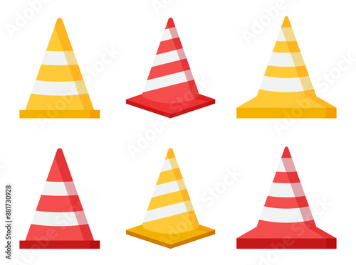 Set of traffic cone barrier road safety sign flat illustration clipart 