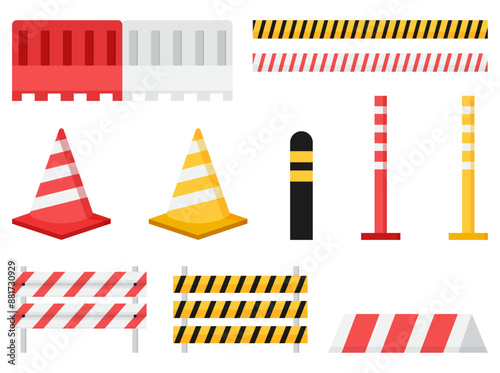 Set of road barrier sign with diffrent type under construction warning barricade collection design illustration clipart