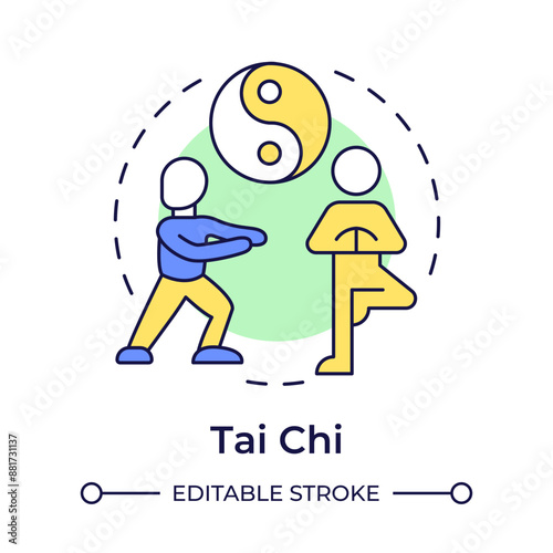 Tai Chi multi color concept icon. Martial art, traditional medicine. Spiritual healing. Round shape line illustration. Abstract idea. Graphic design. Easy to use in infographic, presentation