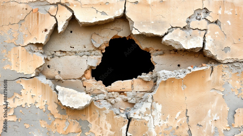Naklejka premium broken wall with black hole.