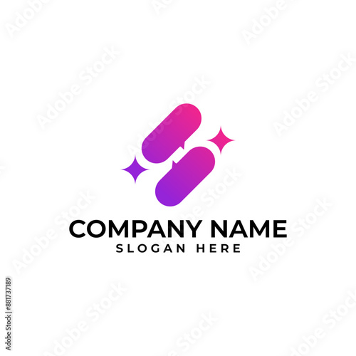 S initial lettermark with the interchange bubble chat represent interaction and the spark star element in modern minimalist style