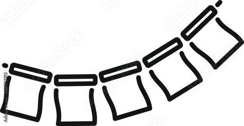Simple line drawing of square flags hanging on a string forming an arch shape