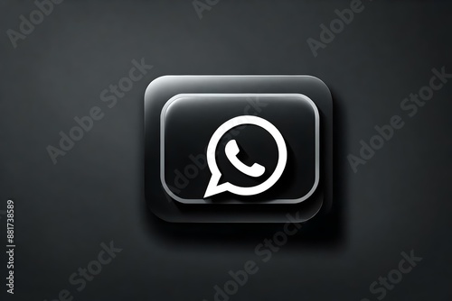 Black volumetric WhatsApp icon isolated on white background. Phone in bubble chat Icon. Social media app button, logo, sign and symbol. Front view.,
