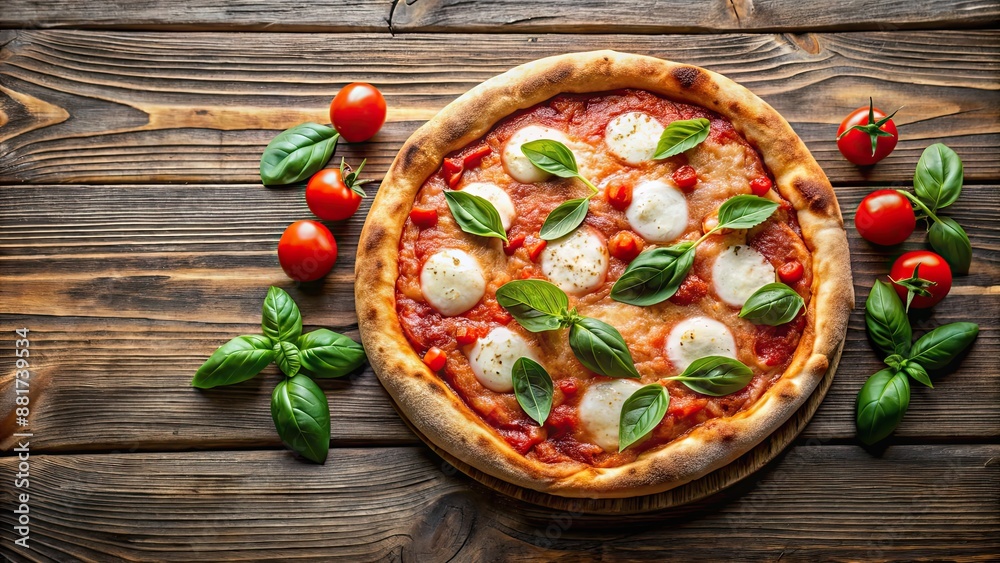 Delicious Napolitan Margherita Pizza on a rustic wooden table, pizza, Margherita, Napolitan, Italian, tomato, cheese, basil Delicious Napolitan Margherita Pizza on a rustic wooden table, pizza, Margherita, Napolitan, Italian, tomato, cheese, basil