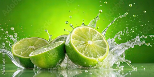 Fresh limes water explosion in a light green background, limes, water, explosion, fresh, citrus, fruit, vibrant, refreshing