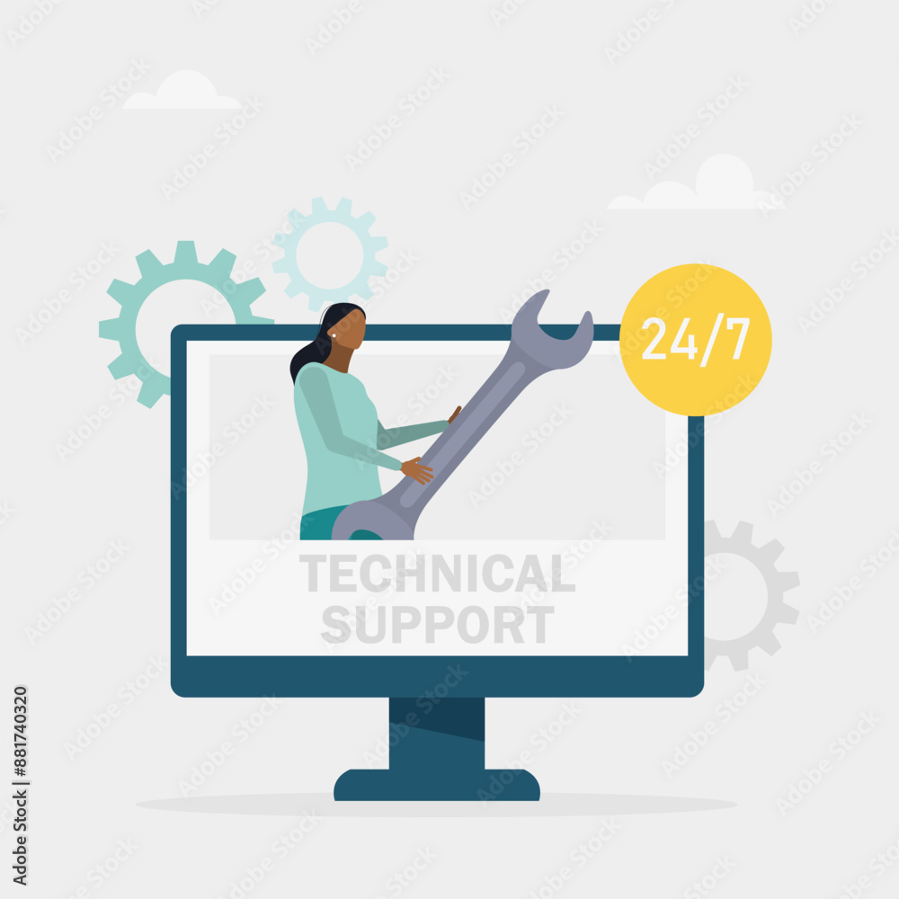 Technical support concept. People advise clients and solve technical problems. Online customer service. Vector illustration. Technical support concept. People advise clients and solve technical problems. Online customer service. Vector illustration.
