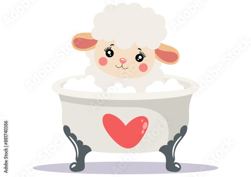 Cute lamb in a love bathtub