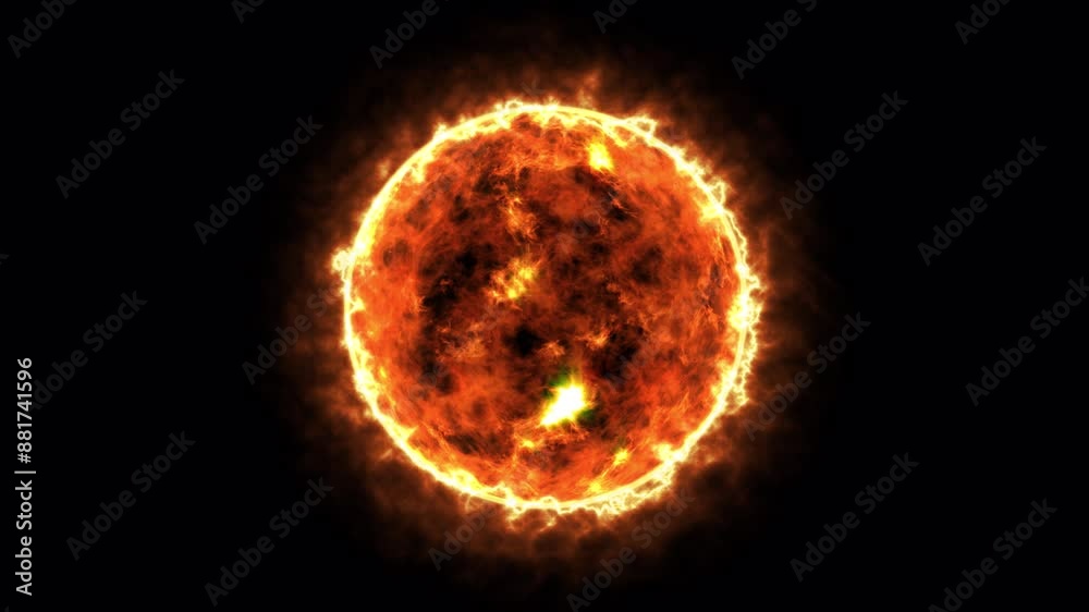 Abstract animated burning planet sun or fireball with flares and glow effect, concepts, ideas, 4k, transparent background with alpha channel