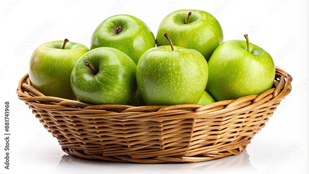 Green apples in a basket isolated , fresh, fruits, organic, healthy, produce, harvest, close-up, natural, vibrant, juicy, autumn Green apples in a basket isolated , fresh, fruits, organic, healthy, produce, harvest, close-up, natural, vibrant, juicy, autumn