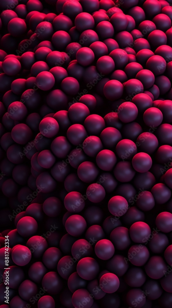 A close-up shot of many deep purple spheres, illuminated from above by a red light, creating a dramatic contrast A close-up shot of many deep purple spheres, illuminated from above by a red light, creating a dramatic contrast