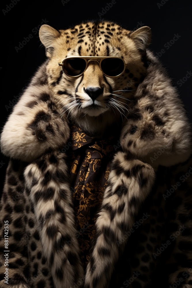 Obraz premium Portrait of a cheetah in a fur coat on a black background.