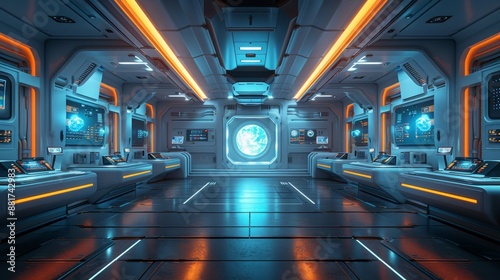 Fototapeta Naklejka Na Ścianę i Meble -  Futuristic Space Station Command Center - Generative AI