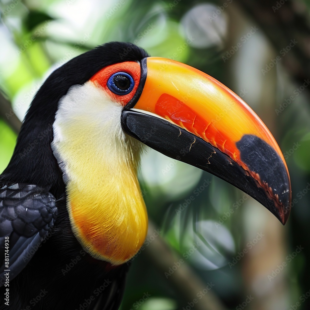 Fototapeta premium Close up of a tucan (Ramphastos toco) in rainforest