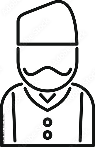 Line art icon of a man with a beard wearing a taqiyah, a short, rounded skullcap often worn by muslim men