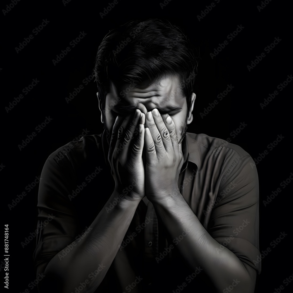 Person covered with face with hands, depression concept Person covered with face with hands, depression concept