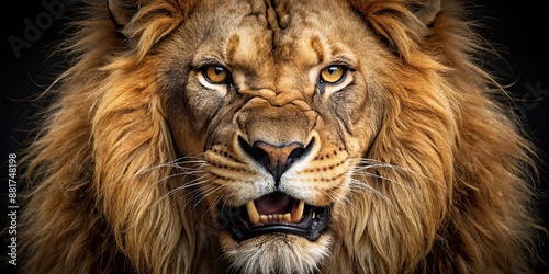 Ferocious lion face with piercing eyes and bared teeth, lion, animal, wildlife, predator, fierce, angry, aggressive