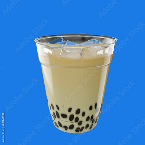 Ilustrasi 3d Es Bubble Tea atau Boba Milk Tea