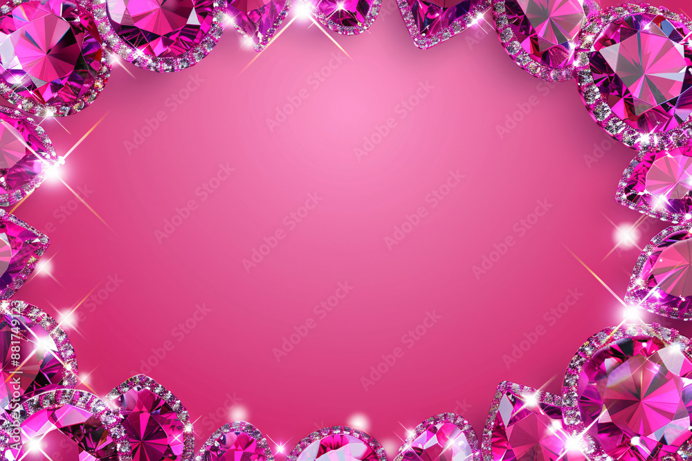 Frame of pink gemstones with a central empty pink background Frame of pink gemstones with a central empty pink background
