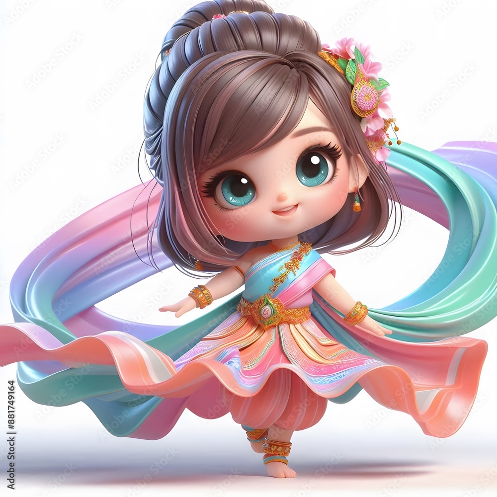 A cute little girl with dressed in a vibrant traditional Thai costume, and performing a graceful dance.
A cute little girl with dressed in a vibrant traditional Thai costume, and performing a graceful dance.