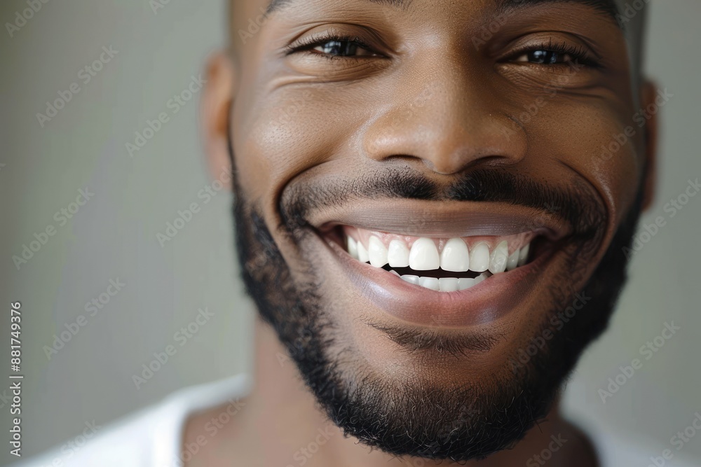 Close up man smiling showing perfect white teeth Close up man smiling showing perfect white teeth