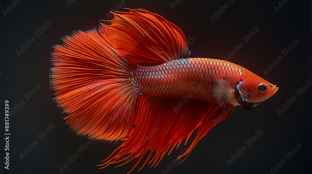 Vibrant Red Betta Fish with Flowing Fins in Aquarium