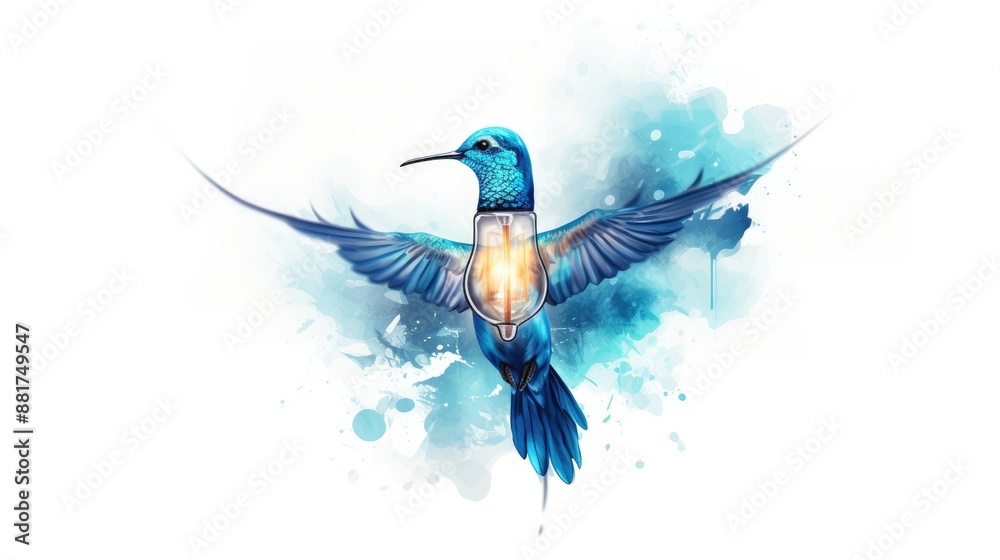 Obraz premium A blue light bulb with an inked design of bird 