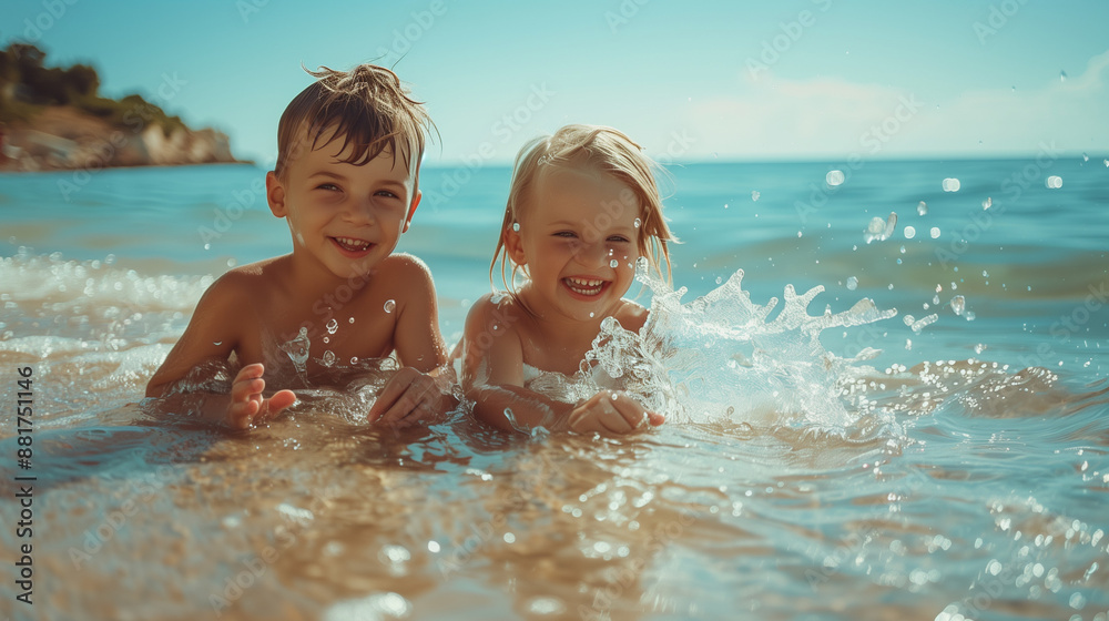 Smiling family building sandcastles, waves echoing their joy on a sunny shore. Happy friends at beach party runs to sunset water. Group of friends having fun and dancing on the beach. Spring break. Smiling family building sandcastles, waves echoing their joy on a sunny shore. Happy friends at beach party runs to sunset water. Group of friends having fun and dancing on the beach. Spring break.