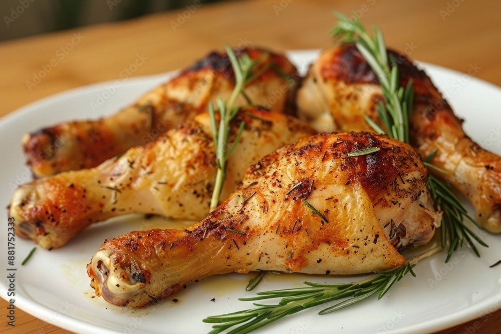 Grilled chicken legs with rosemary and spices on a white plate Grilled chicken legs with rosemary and spices on a white plate