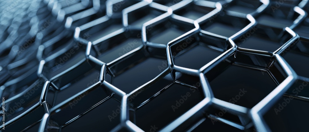 Panoramic close-up, high detail scan of hexagonal fishnet texture, Generative AI